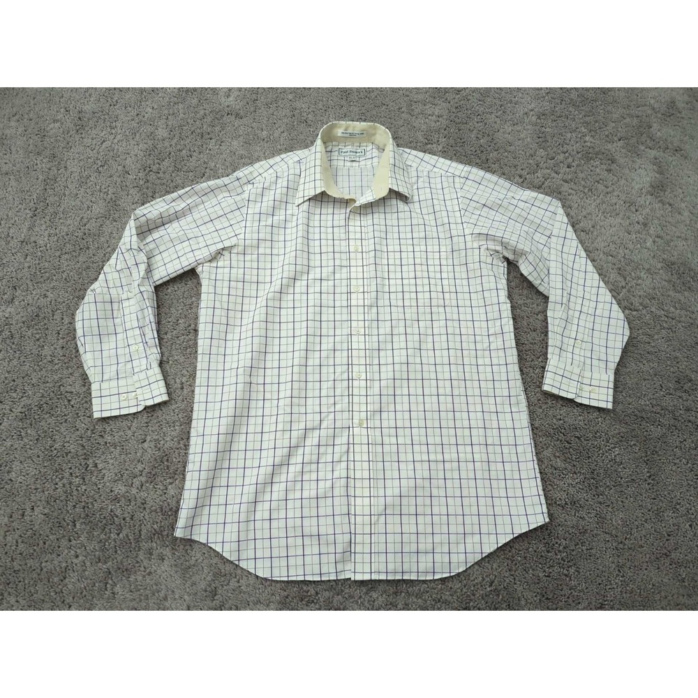 Paul Fredrick Button Up Shirt Mens 16.5 White Check Two-Ply Cotton Tailored Fit